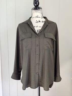 Banana Republic Olive Button-Front Utility Shirt